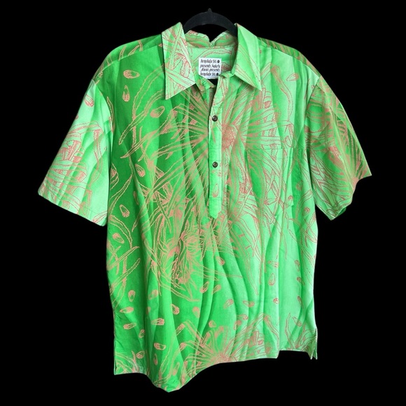 Nakeu Awai 3 Button Pullover Hawaiian Aloha Shirt Lauhala Print XL - Picture 2 of 4